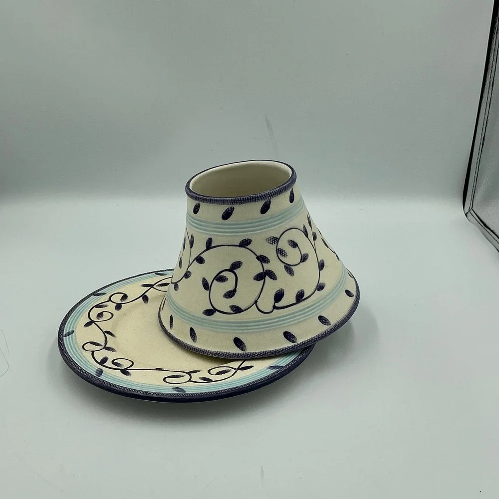 Yankee Candle Tart Warmer Plate‎ Shade Rare Print Set Blue Vine Floral Ceramic